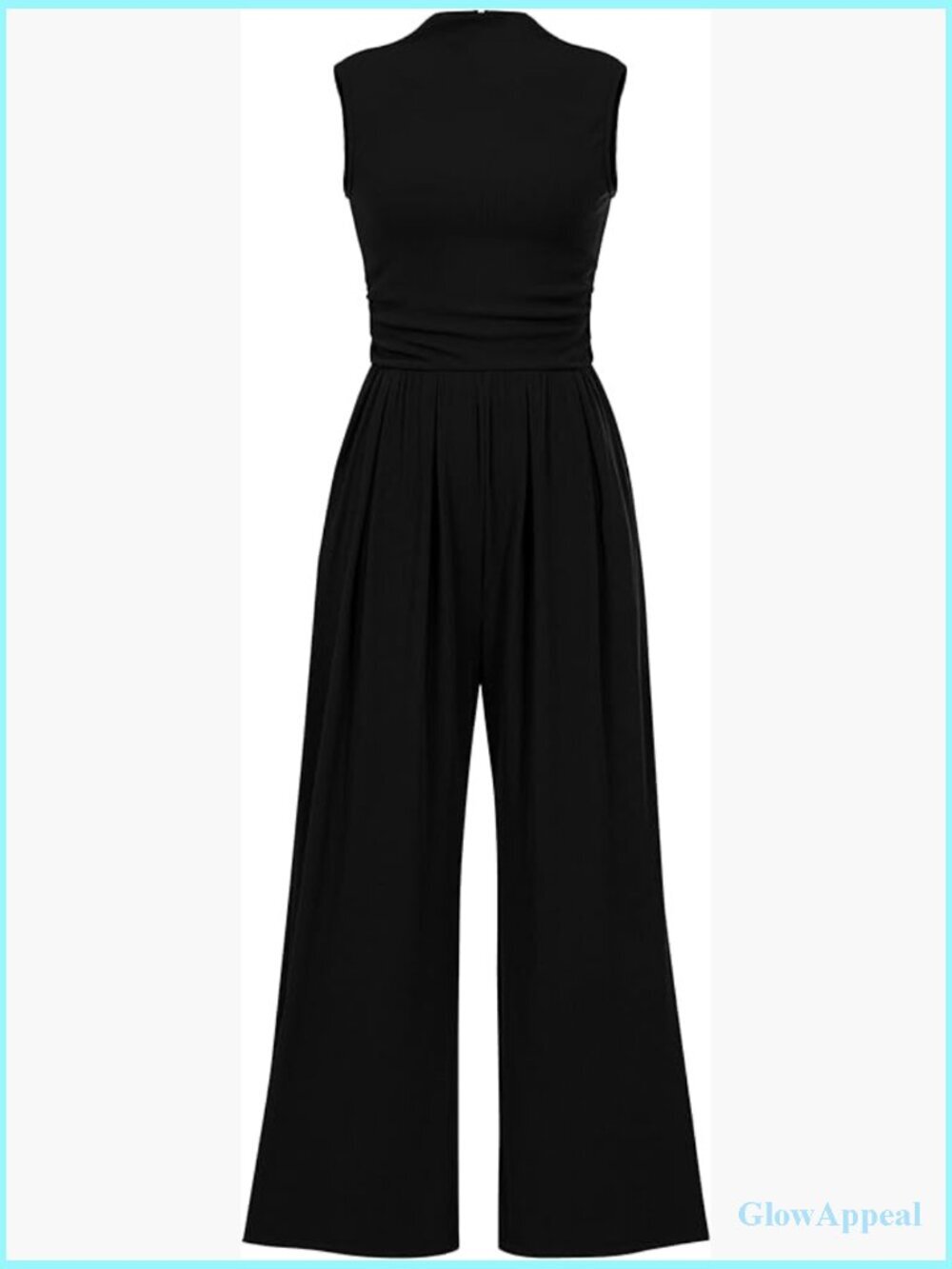 Sleeveless Mock Neck Wide Leg Jumpsuit Romper with Pockets